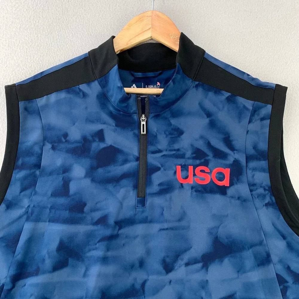 Adidas USA Golf Vest‎ Mens XL Blue 1/4 Zip Performance Pullover Jacket Abstract
